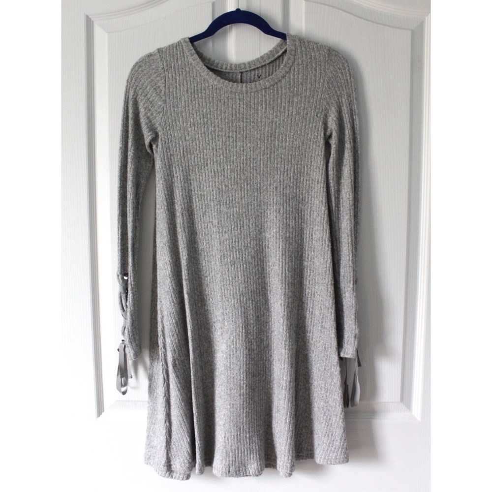Soft Gray Long Sleeve Dress | Comfortable Dress with Ribbons | Long Sleeves